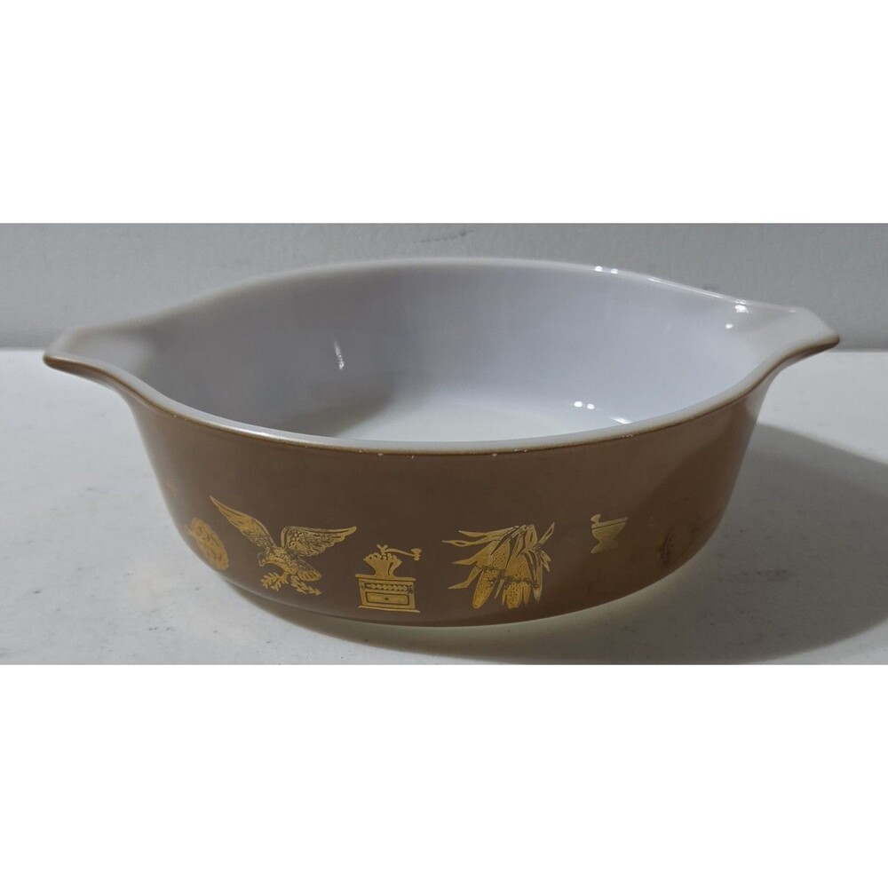 Vintage 1962 PYREX "Early American Covered Dish" Brown & Gold (1 Pt.) 471 No Lid